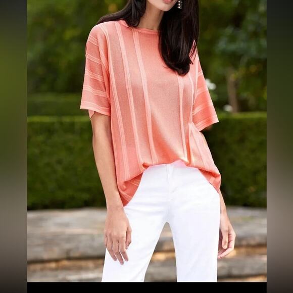 Ming Wang Dolman Sleeve Knit Tunic Top Sz XL Orange Burst Tonal Stripes - Picture 1 of 9